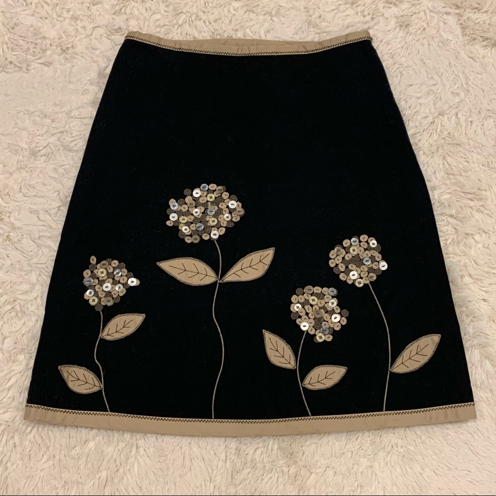 Boden Black Skirt with Gold Floral Design